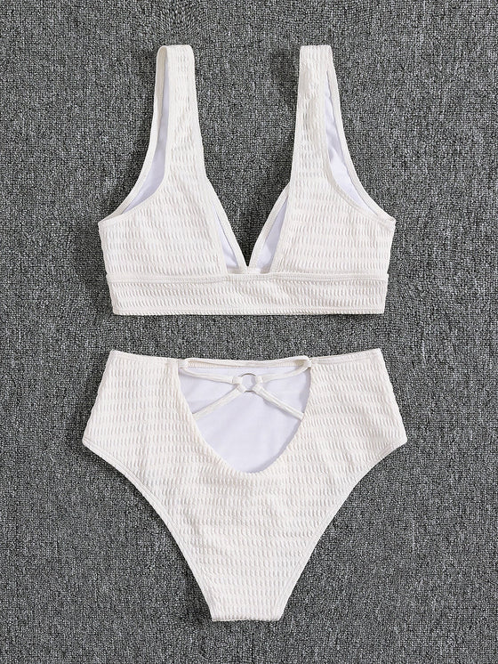 Plain High Waisted Bikini Swimsuit