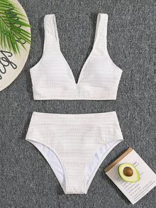  Plain High Waisted Bikini Swimsuit