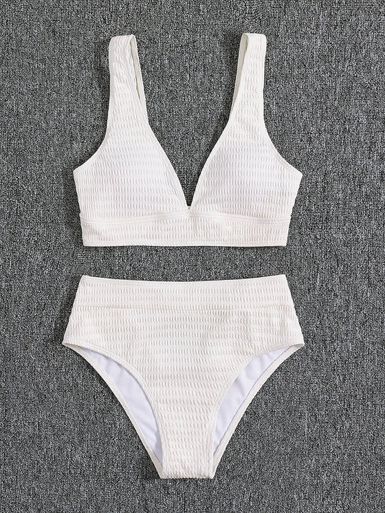 Plain High Waisted Bikini Swimsuit