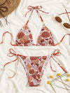 Floral Print Smocked Halter Triangle Bikini Swimsuit