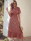 Ditsy Floral Flutter Sleeve Shirred Waist Ruffle Hem Dress