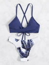 Plant Print Lace Up Bikini Swimsuit