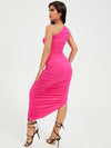 One Shoulder Asymmetrical Hem Ruched Dress