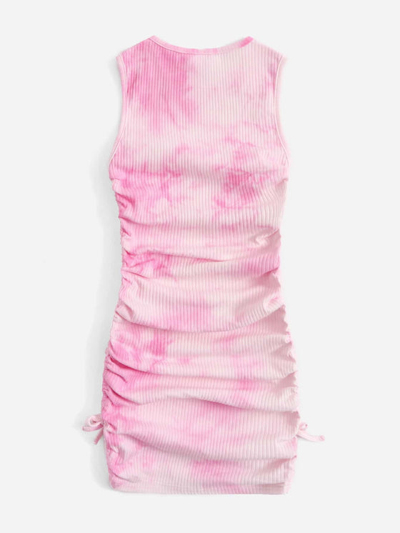 Teen Girls Drawstring Ruched Tie Dye Dress