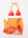 3pack Ombre Triangle Halter Bikini Swimsuit With Beach Skirt