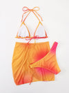 3pack Ombre Triangle Halter Bikini Swimsuit With Beach Skirt