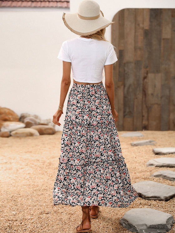 Allover Floral Print Frill Trim Skirt