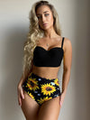 Sunflower Print Push Up High Waisted Bikini Swimsuit