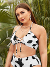 Plus Cow Print Tie Front Bikini Top