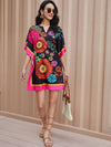 Mandala Print Notch Neck Tunic Dress