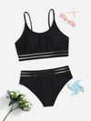 Girls Solid Contrast Mesh Bikini Swimsuit