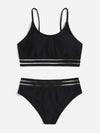 Girls Solid Contrast Mesh Bikini Swimsuit