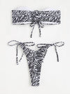 Zebra Stripe Tie Front Bandeau Bikini Swimsuit