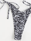 Zebra Stripe Tie Front Bandeau Bikini Swimsuit