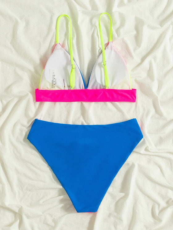 Color Block Micro Triangle Bikini Swimsuit