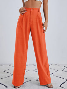  Solid Zip Up Straight Leg Pants