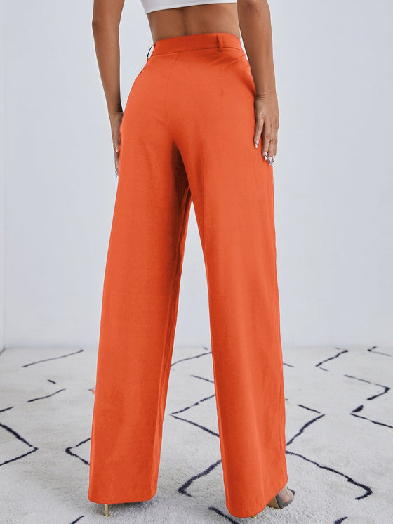 Solid Zip Up Straight Leg Pants