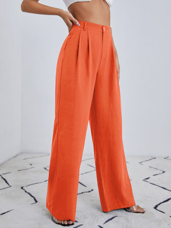 Solid Zip Up Straight Leg Pants