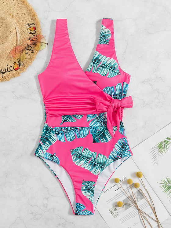 Tropical Tie Waist One Piece Swimsuit