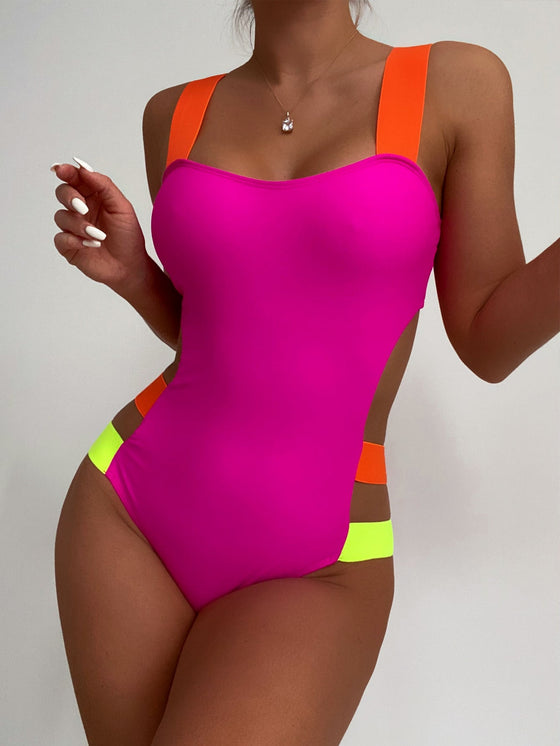 Color Block Cut Out One Piece Swimsuit