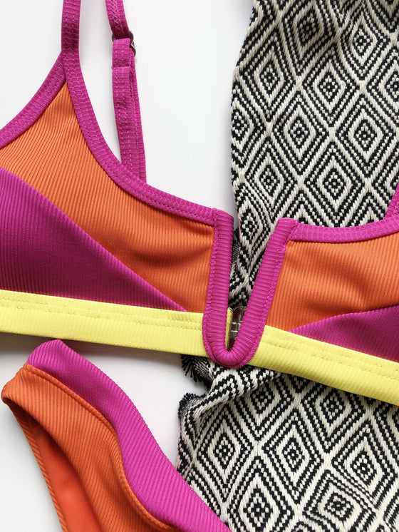 Colorblock Rib V Wired Bikini Swimsuit