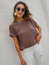 Solid Swiss Dot Keyhole Back Batwing Sleeve Blouse