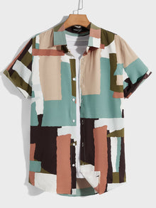  Men Colorblock Button Up Shirt