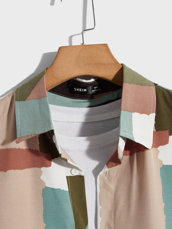 Men Colorblock Button Up Shirt