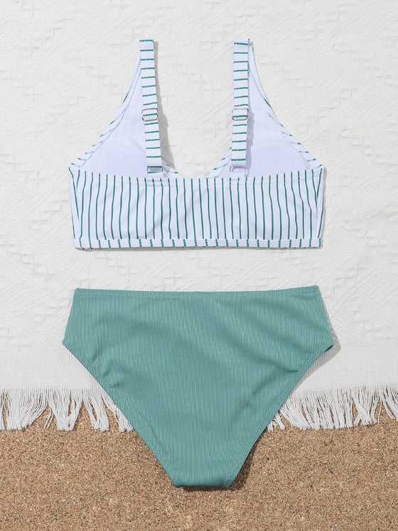 Girls Striped Rib Bikini Swimsuit