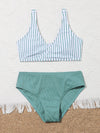 Girls Striped Rib Bikini Swimsuit