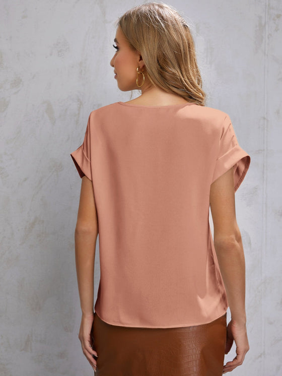 Solid Rolled Sleeve Blouse