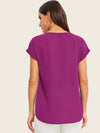 Solid V Neck Rolled Sleeve Top