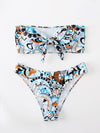 Allover Print Knot Front Bandeau Bikini Swimsuit