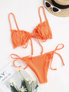 Tie Front Lettuce Trim Bikini Swimsuit