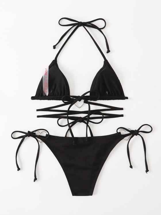 ROMWE Gemini Heart Ring Linked Triangle Bikini Swimsuit