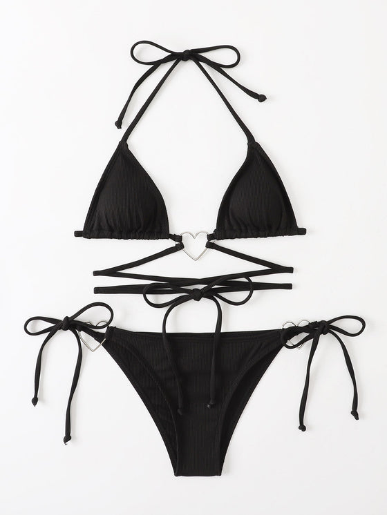 ROMWE Gemini Heart Ring Linked Triangle Bikini Swimsuit