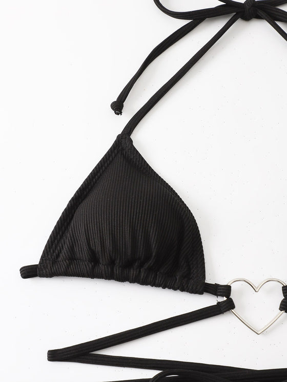 ROMWE Gemini Heart Ring Linked Triangle Bikini Swimsuit