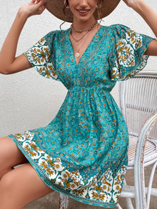  Floral Print Butterfly Sleeve Dress