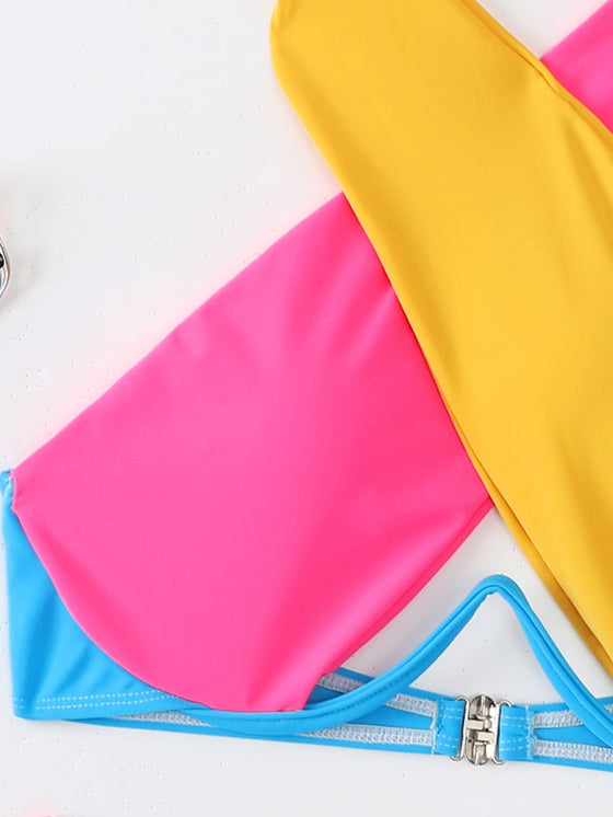 Color Block Push Up Halter Bikini Top