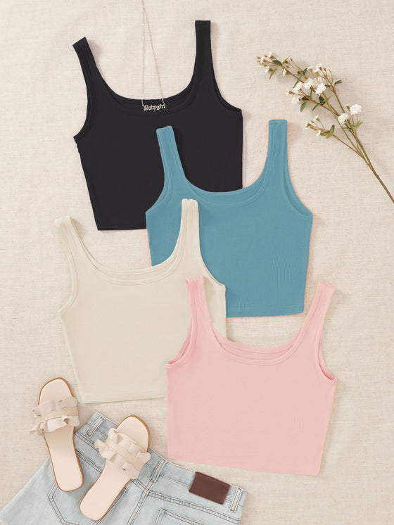 4pack Solid Crop Tank Top