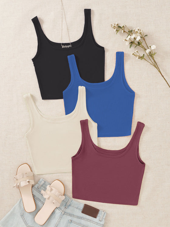 4pack Solid Crop Tank Top