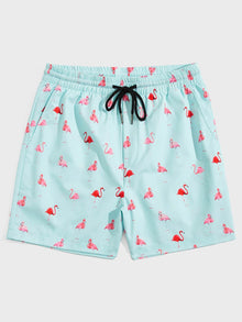  Men Flamingo Print Drawstring Waist Shorts