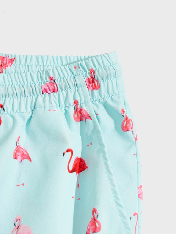 Men Flamingo Print Drawstring Waist Shorts