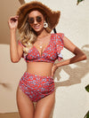 Maternity Ditsy Floral Print Ruffle Sleeve Bikini Swimsuit