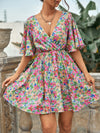 Frenchy Allover Floral Surplice Neck A line Dress