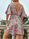 Frenchy Allover Floral Surplice Neck A line Dress