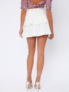 PETITE Solid Shirred Frill Trim Flared Skirt