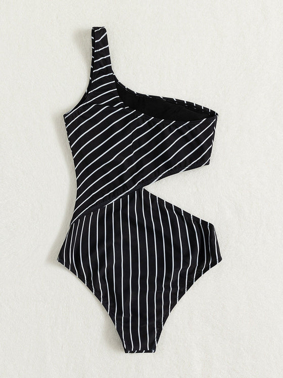 Striped Cut out One Piece Swimsuit