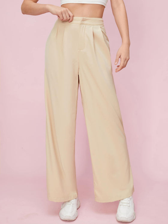 Zipper Fly Fold Pleated Pants