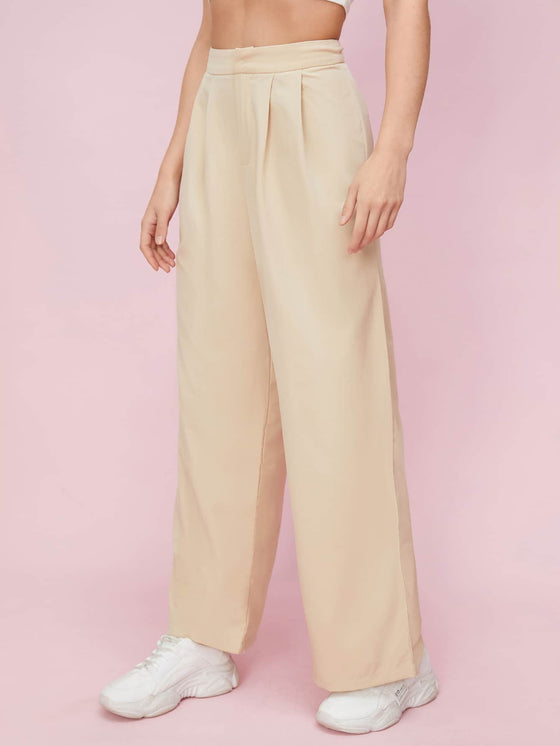 Zipper Fly Fold Pleated Pants